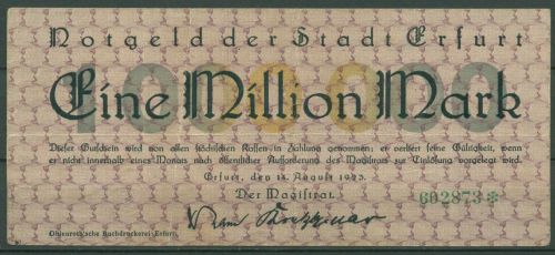 Erfurt 1 Million Mark 1923, Keller 1377 c, gebraucht (K1042)