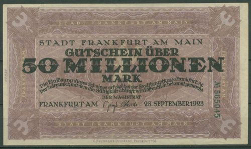Frankfurt a. M. 50 Millionen Mark 1923, Keller 1522, leicht gebraucht (K1044)