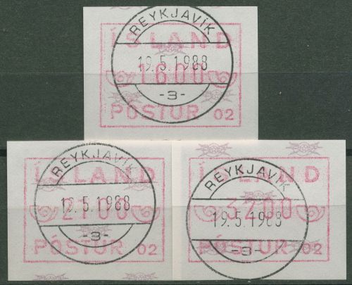 Island ATM 1983 Freimarke Automat 02, Satz 3 Werte, ATM 1.2 c S7 gestempelt