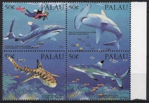 Palau 1993 Fische Haie Taucher 614/17 ZD postfrisch