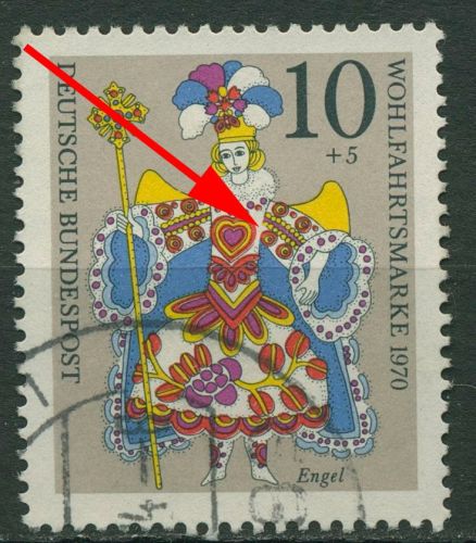 Bund 1970 Weihnachten mit Plattenfehler 655 II gestempelt