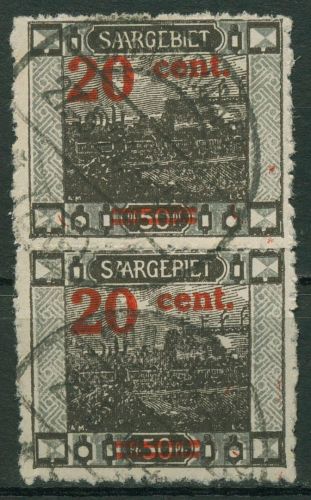 Saargebiet 1921 Landschaftsbilder mit Aufdruck 74 A senkrechtes Paar gestempelt