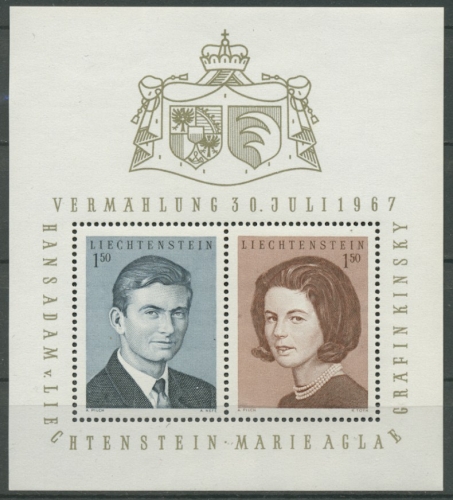 Liechtenstein 1967 Hochzeit Erbprinz Hans-Adam Block 7 postfrisch (C13657)