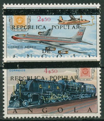 Angola 1980 110 J. Briefmarken in Angola Lokomotive Flugzeug 627/28 postfrisch