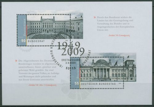 Bund 2009 Bundestag Bundesrat Reichstag Block 76 ESST Bonn gestempelt (C98923)