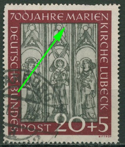 Bund 1951 Marienkirche Lübeck Plattenfehler 140 III gestempelt, kl. Zahnfehler