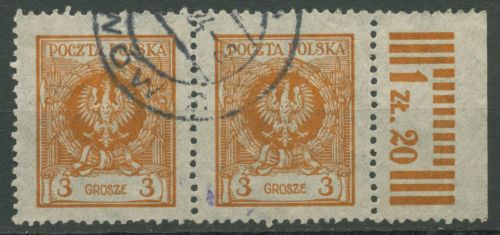 Polen 1924 Adler im Lorbeerkranz 203 Paar mit Rand gestempelt