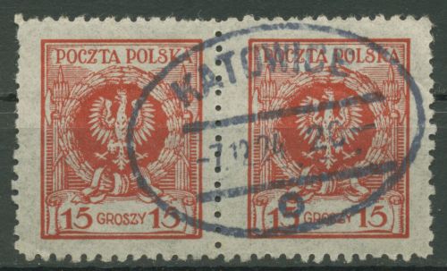 Polen 1924 Adler im Lorbeerkranz 206 Paar Stempel Katowice gestempelt