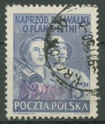 Polen 1950 Sechsjahresplan MiNr. 562 mit Aufdruck 665 gestempelt