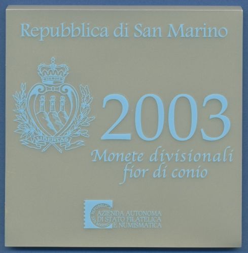 San Marino KMS 2003 mit 5 € Silber original Kursmünzensatz im Folder, st (m1479)