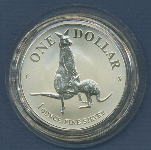 Australien Känguruh 1 Dollar 1996, 1 Unze Feinsilber, st in Kapsel (m6368)