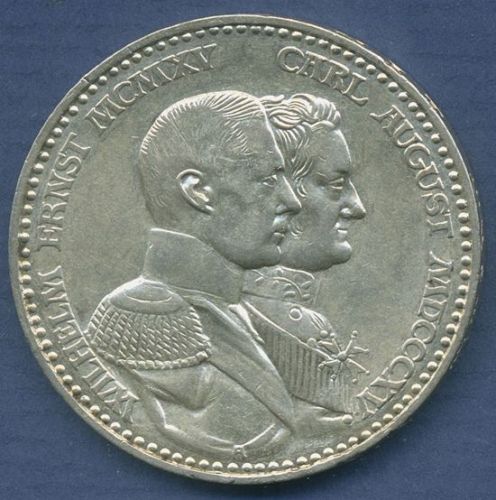 Sachsen-Weimar-Eisenach 3 Mark 1915 A, Jahrhundertfeier, J 163 vz (m6386)