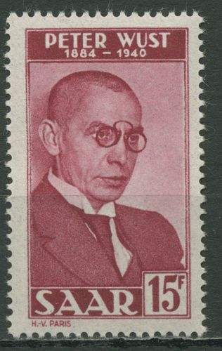 Saarland 1950 10. Todestag von Peter Wust 290 mit Falz