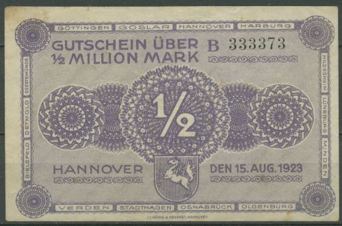 Hannover Kammern 1/2 Million Mark 1923, Keller 2169 b, gebraucht (K1118)