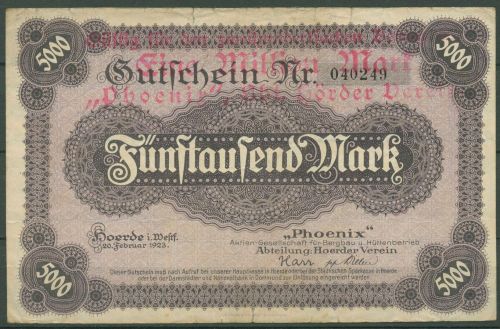 Hoerde Phoenix AG 1 Million Mark 1923, Keller 2400 a, gebraucht (K1119)