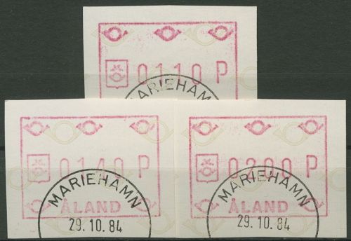Aland 1984 Automatenmarken Posthörner Satz 3 Werte ATM 1 S 1 gestempelt