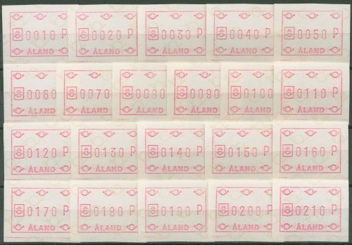 Aland 1984 Automatenmarken Posthörner Satz 21 Werte ATM 1 S postfrisch