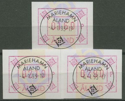 Aland 1993 ATM Satz 3 Werte mit WZ 1 ATM Satz 5 Yc S1 gestempelt