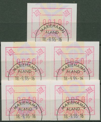 Aland 1993 ATM Satz 5 Werte ohne WZ, ATM 5 Xd S gestempelt