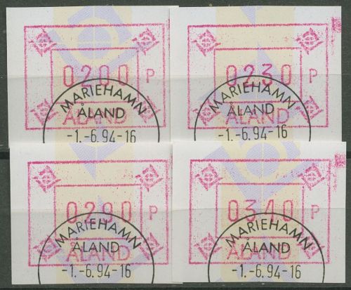 Aland 1993 ATM Satz 4 Werte mit WZ 1, ATM Satz 5 Yc S6 gestempelt