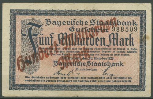 München Bay. Staatsbank 100 Mrd. Mark 1923, Keller 3657 k, gebraucht (K1122)