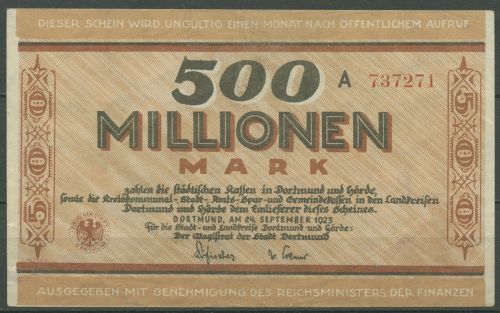 Dortmund 500 Millionen Mark 1923, Keller 1061 n, gebraucht (K1123)