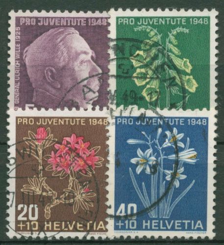 Schweiz 1948 Pro Juventute General Ulrich Wille Alpenblumen 514/17 gestempelt
