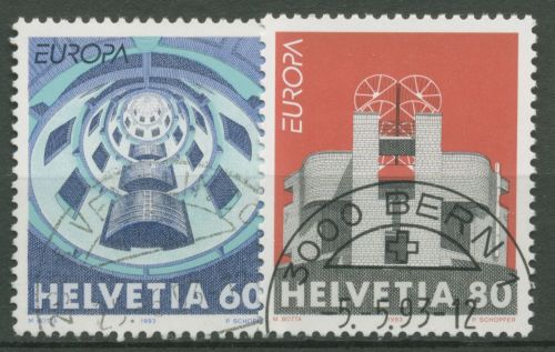 Schweiz 1993 Europa CEPT Zeitgenössische Kunst Häuser 1499/00 gestempelt
