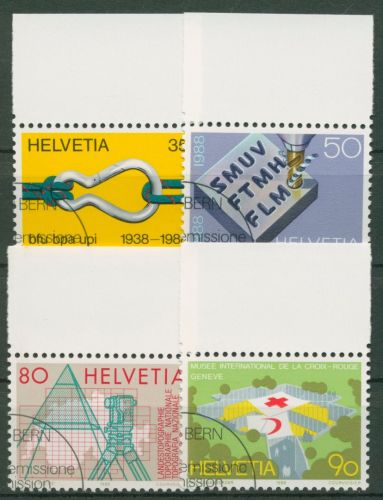 Schweiz 1988 Ereignisse Metallbau Landkarte Rotes Kreuz 1376/79 gestempelt