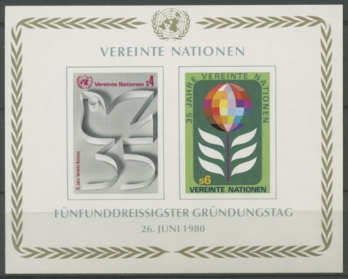 UNO Wien 1980 35 Jahre Vereinte Nationen Block 1 postfrisch (C14119)
