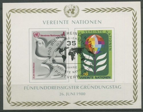 UNO Wien 1980 35 Jahre Vereinte Nationen Block 1 gestempelt (C14120)