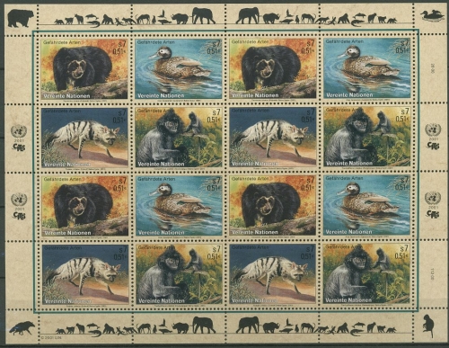 UNO Wien 2001 Gefährdete Arten: Tiere 327/30 ZD-Bogen postfrisch (C14201)