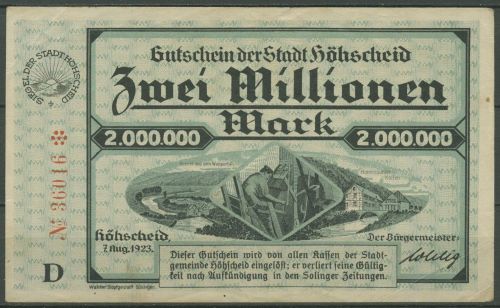 Höhscheid 2 Millionen Mark 1923, Keller 2396 a, gebraucht (K1129)