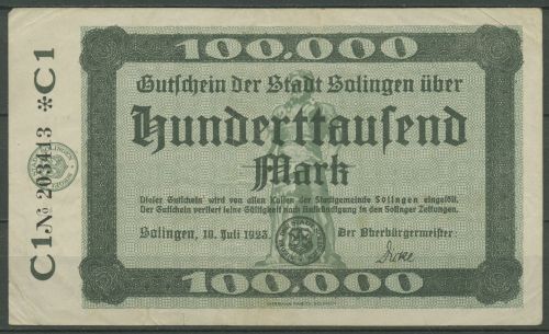 Solingen 100000 Mark 1923, Keller 4809 a, gebraucht (K1189)