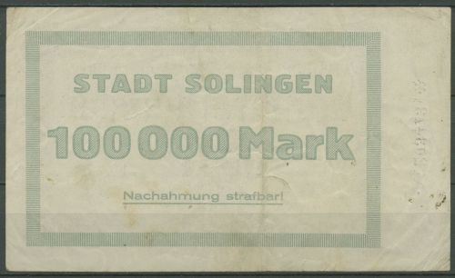 Solingen 100000 Mark 1923, Keller 4809 a, gebraucht (K1189)