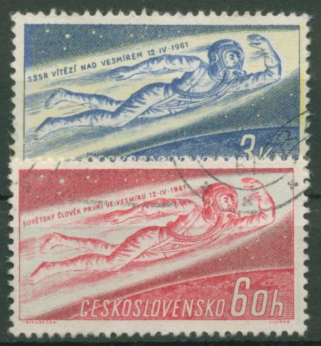 Tschechoslowakei 1961 Weltraumforschung Kosmonaut 1263/64 gestempelt