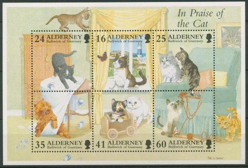 Alderney 1996 Katzen Block 2 postfrisch (C90370)