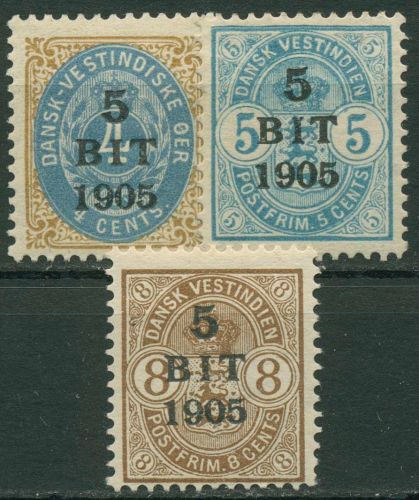 Dänisch Westindien 1905 Reichswappen mit Aufruck 5 Bit 1905, 38/40 mit Falz