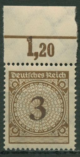 Dt. Reich 1923 Korbdeckelmuster Plattendruck Oberrand 338 Pa OR C postfrisch