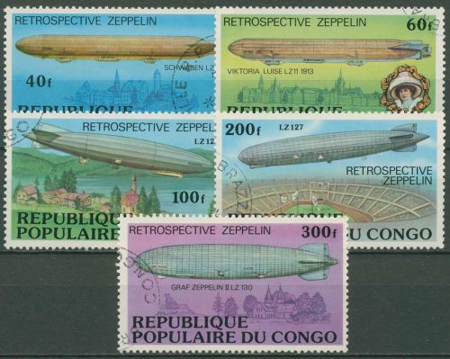 Kongo (Brazzaville) 1977 Zeppelin-Luftschiffe 577/81 A gestempelt
