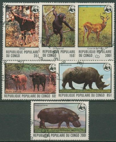 Kongo (Brazzaville) 1978 WWF Naturschutz Wildtiere Nashorn 630/35 gestempelt