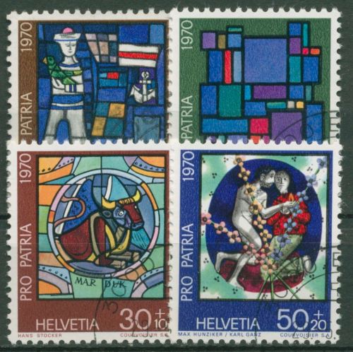 Schweiz 1970 Pro Patria Kunst Kunsthandwerk Glasmalerei 925/28 gestempelt