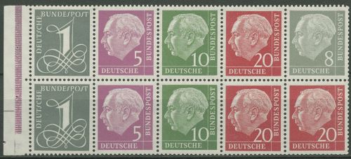 Bund 1960 Heuss/Ziffer WZ Y Type II Heftchenblatt H.-Bl. 8 YII RLV V postfrisch