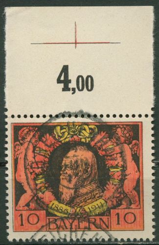 Bayern 1911 Prinzregent Luitpold Oberrand Schnittmarkierung 93 A OR gestempelt