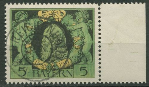 Bayern 1911 Prinzregent Luitpold Linienzähnung 92 B Rand rechts mit TOP-Stempel