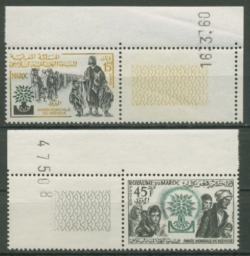 Marokko 1960 Weltflüchtlingsjahr 451/52 mit Leerfeld postfrisch, Rand mit Bug