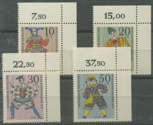 Bund 1970 Wohlfahrt: Marionetten 650/53 Ecke 2 oben rechts postfrisch (E225)