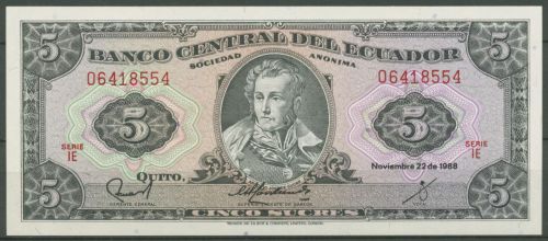 Ecuador 5 Sucres 1988, KM 113 d kassenfrisch (K522)