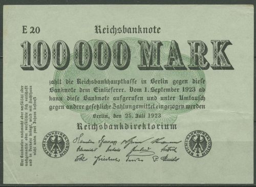 Dt. Reich 100000 Mark 1923, DEU-102b FZ E, gebraucht (K1330)