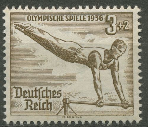 Dt. Reich 1936 Einzelmarke aus Olympia-Block Turnen 624 mit Falz
